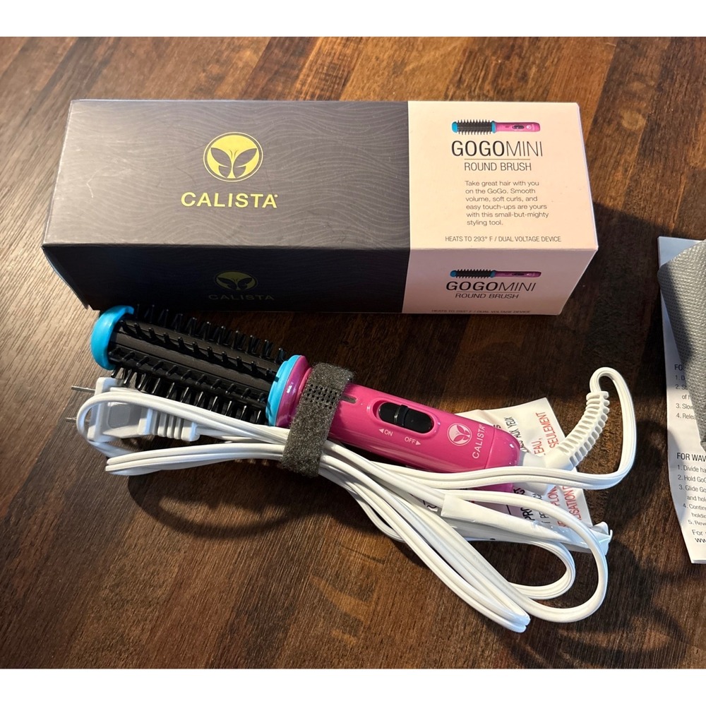 Calista GoGoMini Round Brush Pink Blue Travel Hair Styling Tool Dual Voltage